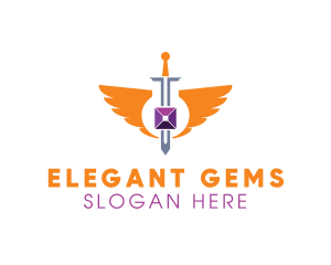 Wing Sword Gem logo design