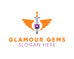 Wing Sword Gem logo design