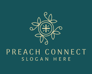 Floral Cross Religion logo design