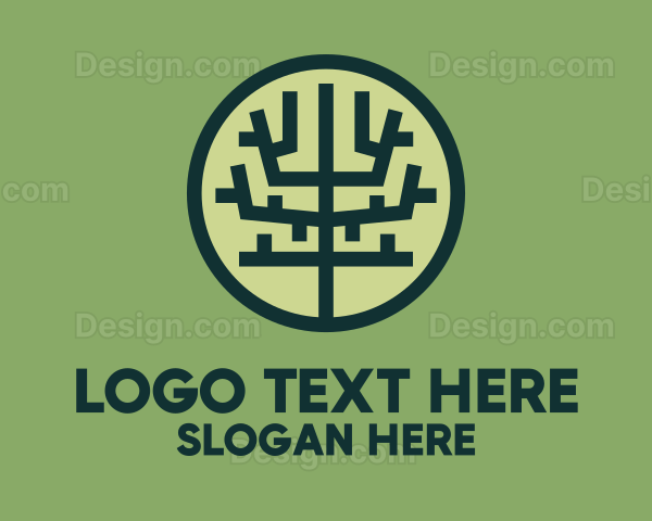 Symmetrical Geometric Tree Badge Logo