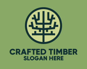 Symmetrical Geometric Tree Badge logo design