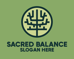 Symmetrical Geometric Tree Badge logo design