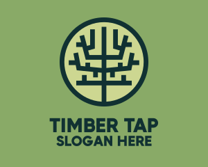 Symmetrical Geometric Tree Badge logo design