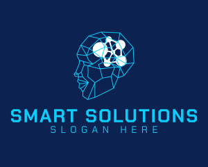 Blue Geometric Smart Head  logo design