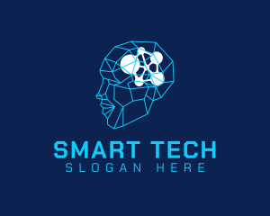 Blue Geometric Smart Head  logo design