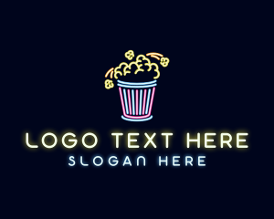 Neon Popcorn Snack Logo