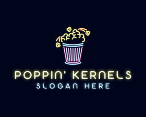 Neon Popcorn Snack logo design