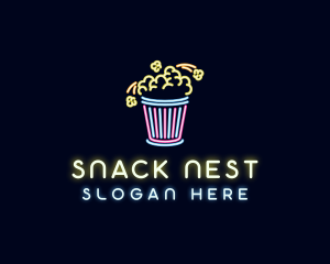 Neon Popcorn Snack logo design