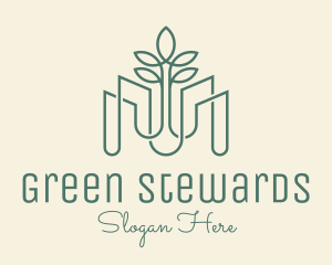 Green Monoline Plant Pots logo design