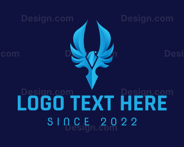 Blue Crystal Bird Wings Gaming Logo