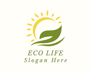 Organic Farm Leaf Sun logo design