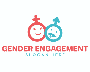 Woman & Man Cartoon Symbol logo
