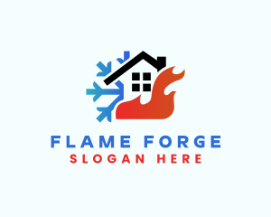 House Flame Snow HVAC logo design