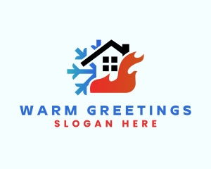 House Flame Snow HVAC logo design