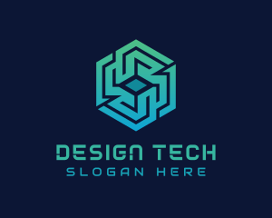 Gradient Hexagon Tech Maze logo design