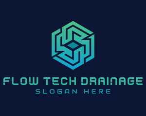 Gradient Hexagon Tech Maze logo design