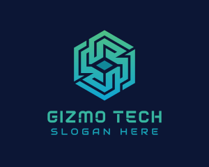 Gradient Hexagon Tech Maze logo design