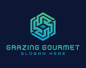 Gradient Hexagon Tech Maze logo design