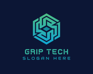 Gradient Hexagon Tech Maze logo design