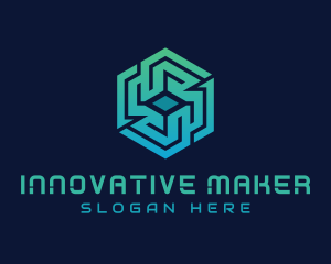 Gradient Hexagon Tech Maze logo design