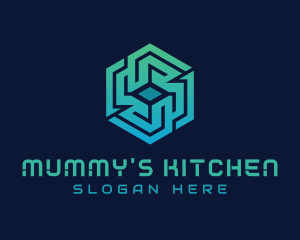 Gradient Hexagon Tech Maze logo design