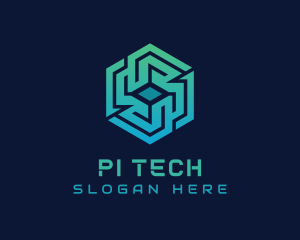 Gradient Hexagon Tech Maze logo design