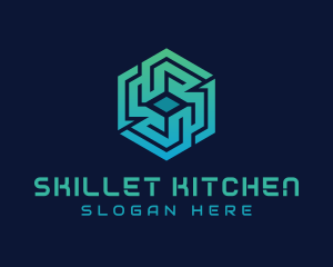 Gradient Hexagon Tech Maze logo design