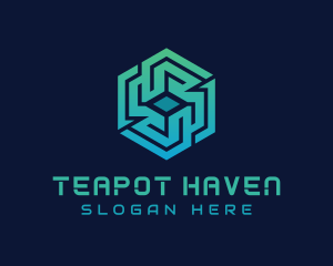 Gradient Hexagon Tech Maze logo design