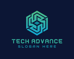 Gradient Hexagon Tech Maze logo design