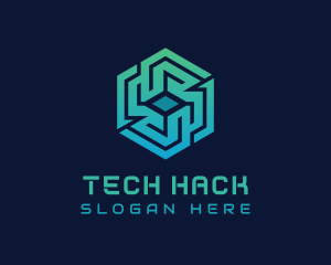 Gradient Hexagon Tech Maze logo design