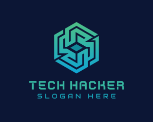 Gradient Hexagon Tech Maze logo design