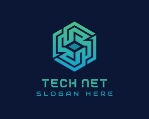 Gradient Hexagon Tech Maze logo design