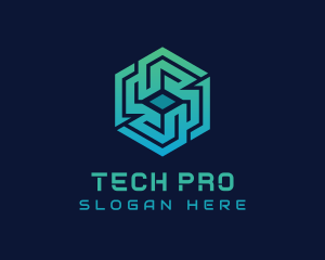 Gradient Hexagon Tech Maze logo design