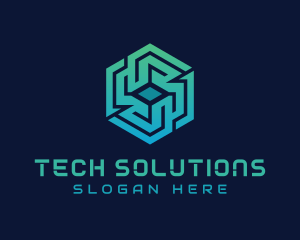 Gradient Hexagon Tech Maze logo design