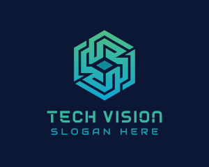 Gradient Hexagon Tech Maze logo design