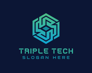 Gradient Hexagon Tech Maze logo design