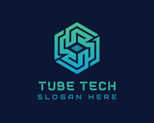 Gradient Hexagon Tech Maze logo design