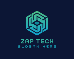 Gradient Hexagon Tech Maze logo design