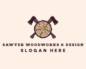 Tree Lumber Axe Woodworking logo design