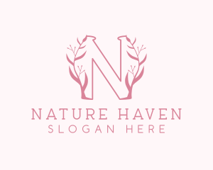 Pink Nature Letter N logo design