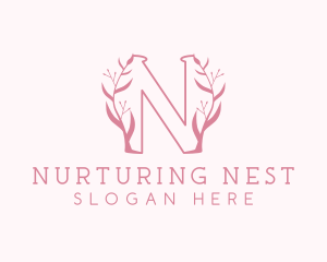 Pink Nature Letter N logo design