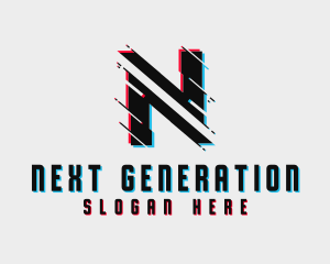 Digital Glitch Letter N logo design