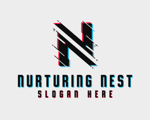 Digital Glitch Letter N logo design