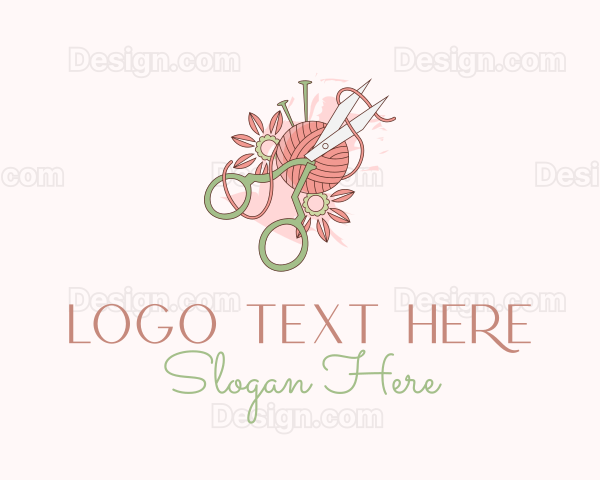 Scissors Yarn Flower Logo