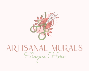 Scissors Yarn Flower  logo design