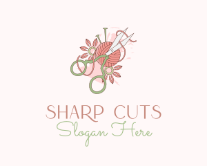 Scissors Yarn Flower  logo design