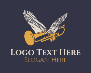 Orchestra - Flying Music Trumpet logo design