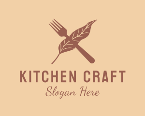 Kitchen Fork Leaf logo design