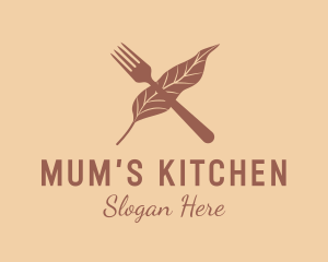 Kitchen Fork Leaf logo design