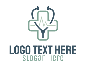 Cardiology - Blue Medical Cross Stethoscope logo design